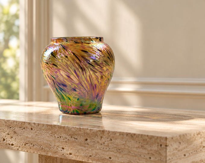 RARE vintage iridescent hand blown art glass toothpick holder signed by Terry Crider