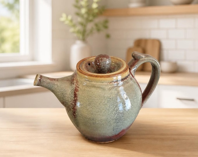 Signed Curtis teapot multicolored glazed ceramic