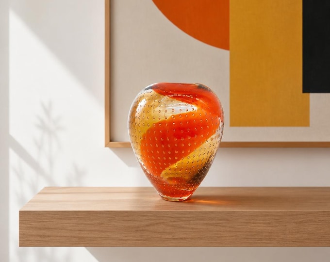 Vintage Murano Amberina controlled bubble MCM vase
