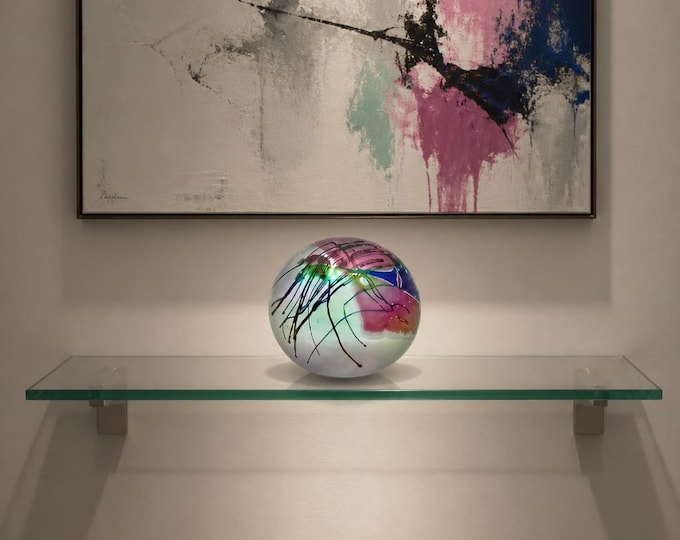 Glasshouse signed ‘88 iridescent abstract art glass paperweight sphere- 4” x3”