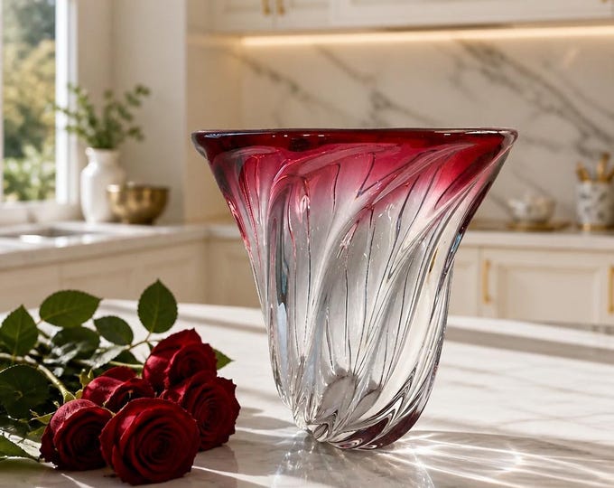 RARE Vintage signed Val Saint Lambert Belgian “rose torsade” vase