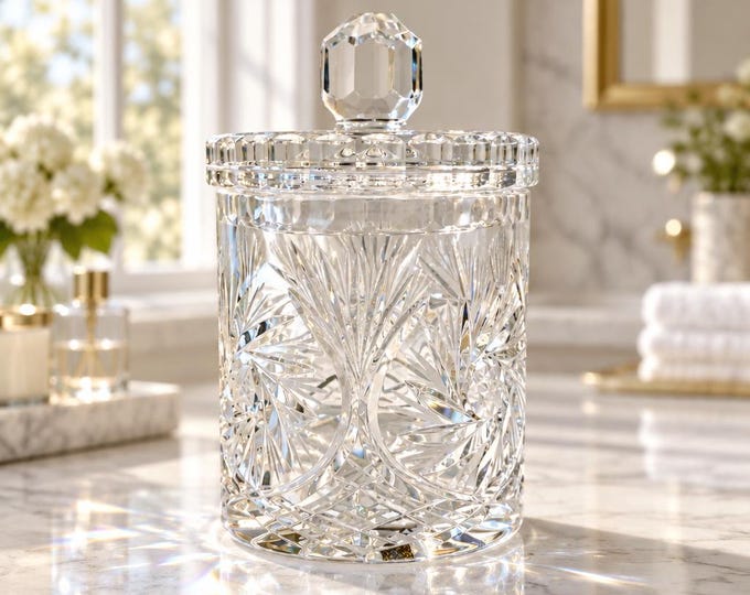 Vintage Czech cut crystal biscuit jar/canister 8.5” x 5”