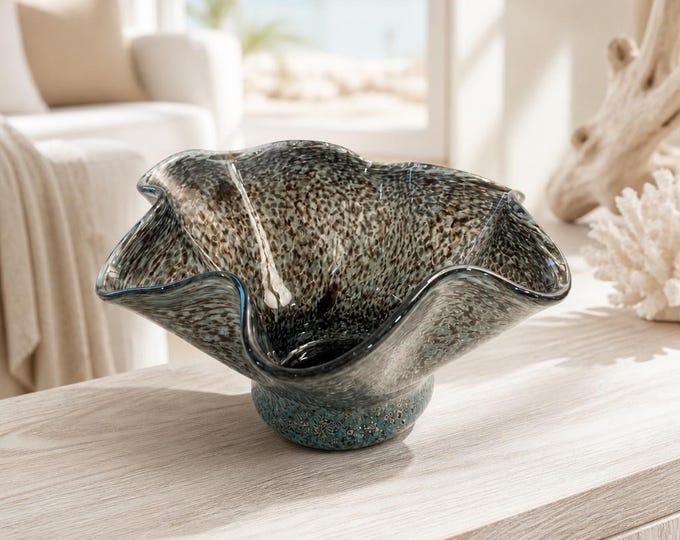 Murano hand-blown wave rim bowl with aventurine inclusions