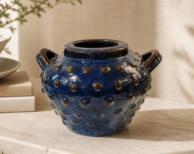 Vintage textured hobnail glazed vase 7.5” tall