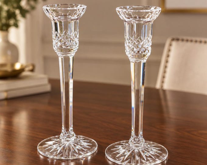Vintage Waterford “Lismore” pattern crystal candlesticks 7” x 3.5”