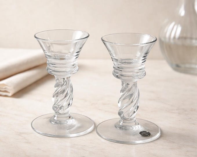 Orefors Swedish crystal twisted base candlesticks