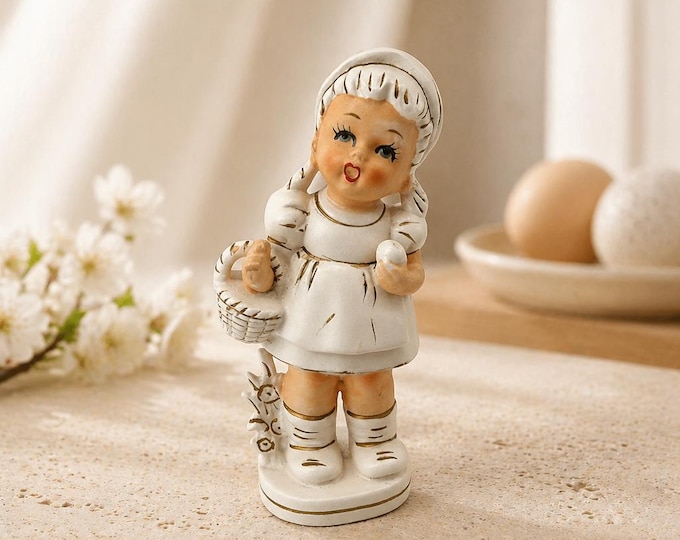 Vintage Inarco Japanese ceramic girl with basket figurine 8” x 3”