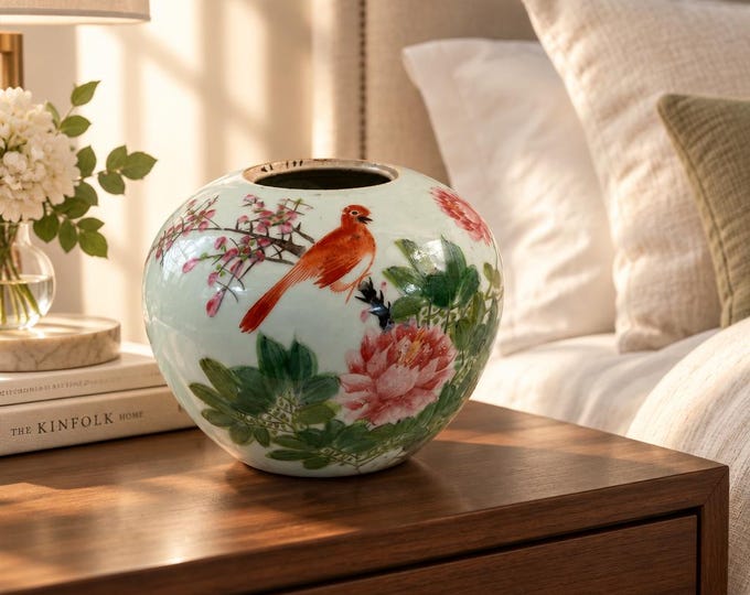 Vintage Chinese Famille Rose porcelain ginger jar/vase 7” x 8”