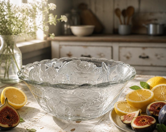 Vintage Crystal Clear studios “paradise garden” frosted hummingbird bowl 4” x 10.5”