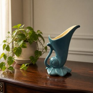 Vintage Red Wing Pottery art deco cornucopia vase- #1356
