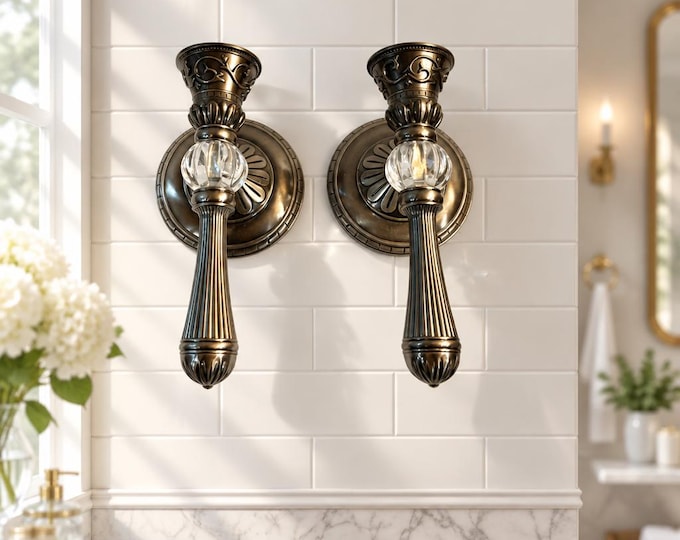 Pair of vintage PartyLite Classic Creations satin silver and crystal accent candle wall sconces
