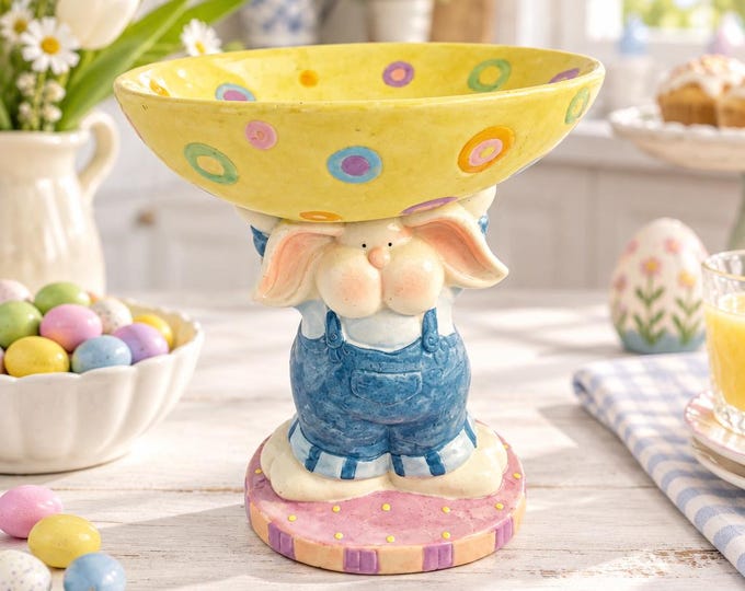 Vintage Avon Busy Bunny pedestal candy dish- 6.5” x 6”