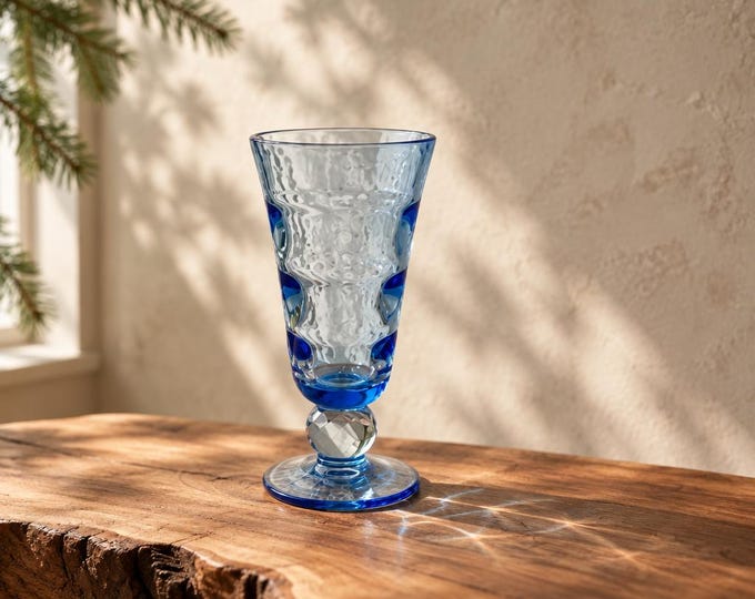 Vintage Tiffin Glass Copen Blue vase with ball base 9” tall