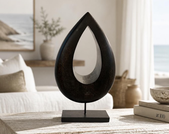 Vintage carved wooden teardrop sculpture by LDG.  14” x8”