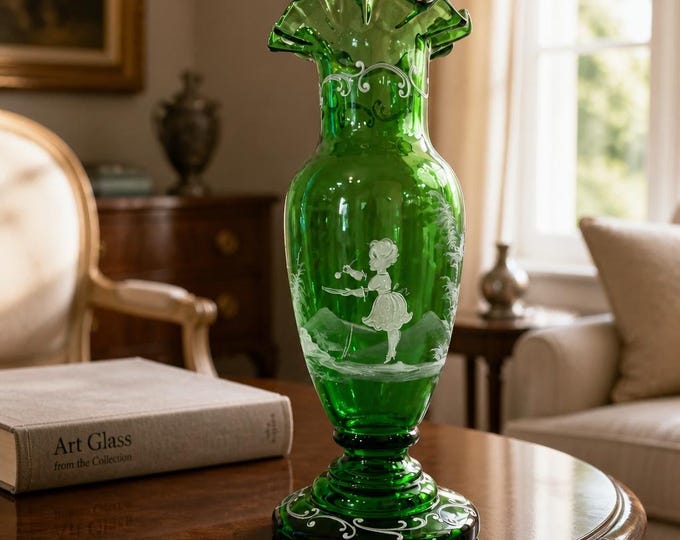 Vintage Mary Gregory style hand painted vase 10.5”