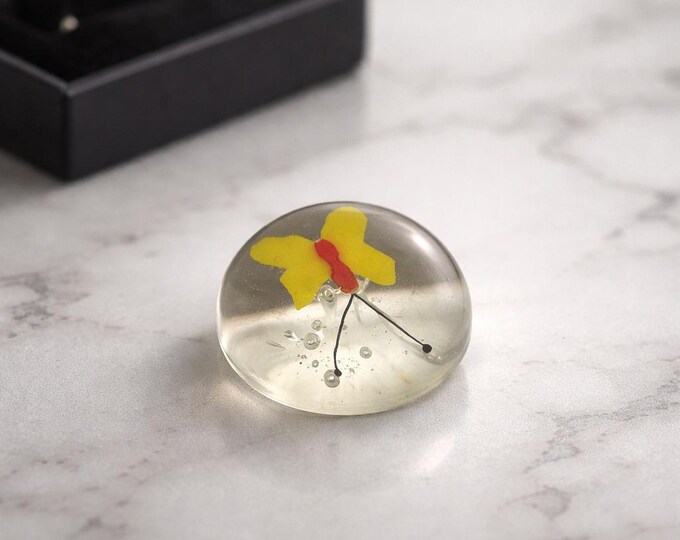 Hand blown art glass paperweight with butterfly inclusion 1.5” x 2”