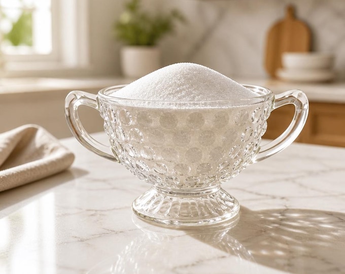 Vintage Anchor Hocking opalescent hobnail double handle sugar bowl