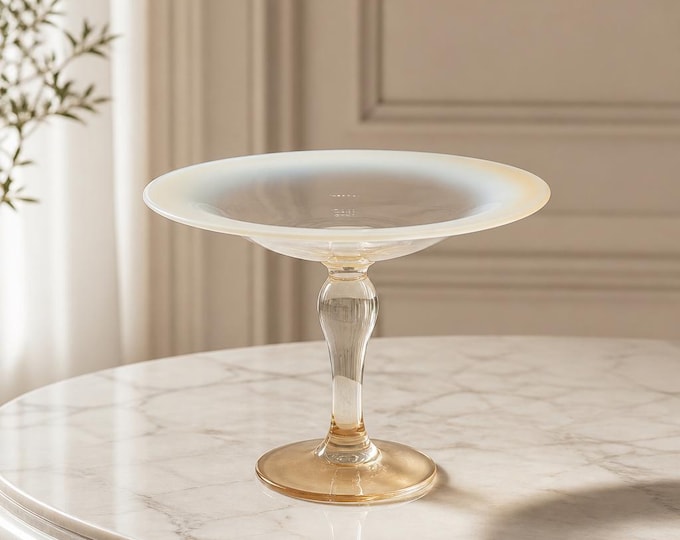 Vintage Fenton opalescent glass pedestal compote- 8.5” x 8.5”
