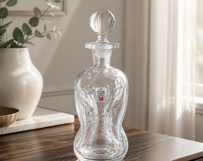 Vintage Holmgaard Kluk Kluk decanter with spherical stopper- 9.5” x 4”