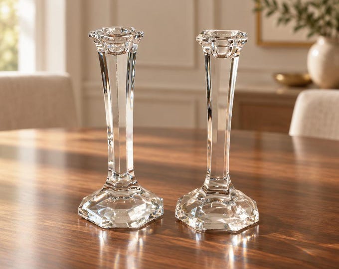 Vintage pair of Reidel Austrian lead crystal candlesticks 7” x 3”