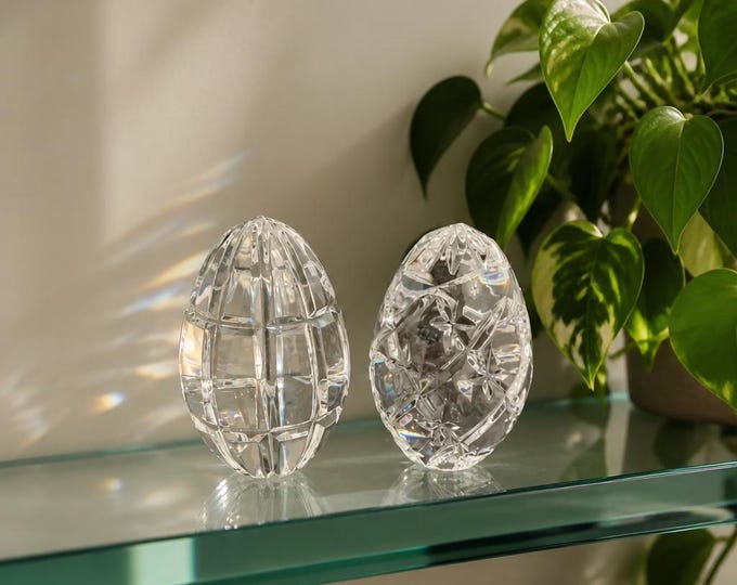 Pair of 24% lead crystal patterned eggs- 5” x 3” pristine condition!