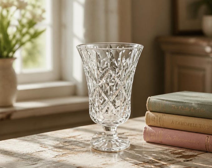 Exquisite 24% lead cut crystal vase- 7” tall