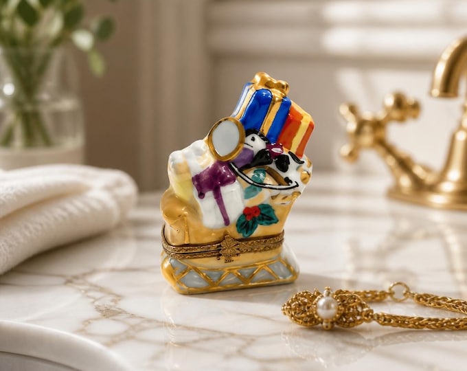 Vintage Limoges porcelain trinket box Santa’s sleigh- signed on bottom
