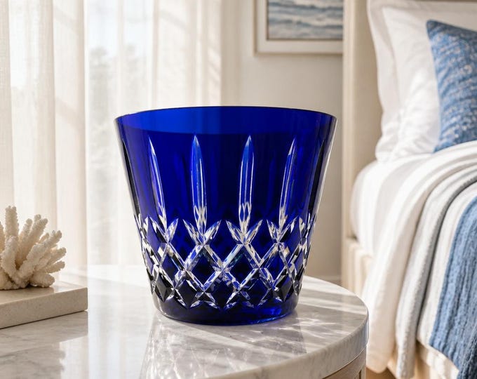 Vintage Ajka Hungarian cobalt blue cut to clear bowl- 5.25” x 6.25”