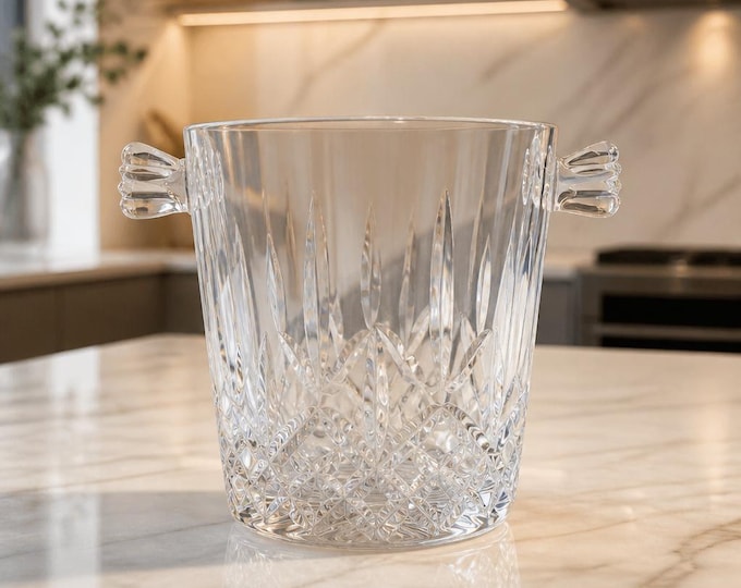 Vintage Cut Crystal Ice Bucket – Elegant Wine Cooler with Handles 5.5” x 8”