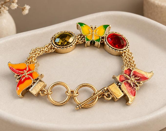 Vintage butterfly bracelet with faux gems