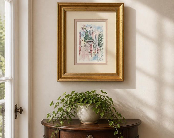 Russell Jewell watercolor framed print of Charleston pencil signed by artist 10” x 8”