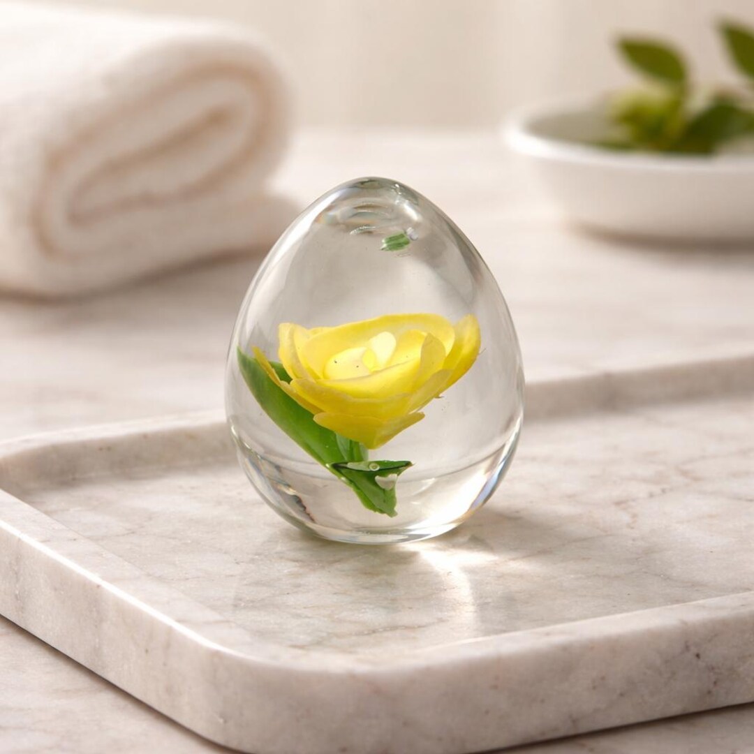 Hand Paperweight Hand-blown Art Glass Paperweight With Yellow Rose Inclusion- 4” X 3” - Etsy