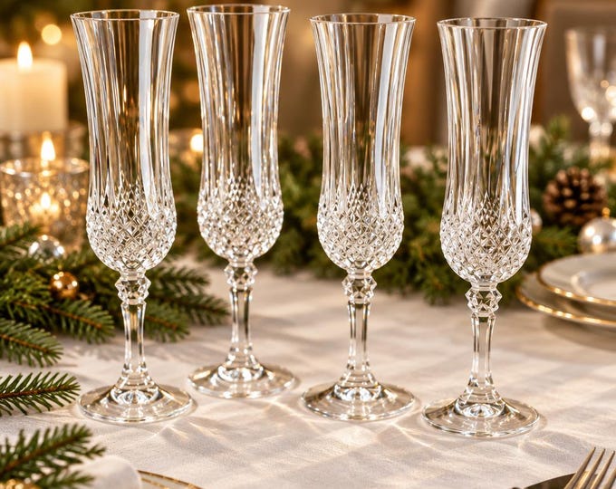 Set of 4 Vintage Cristal D’Arques Durand/Longchamp champagne flutes
