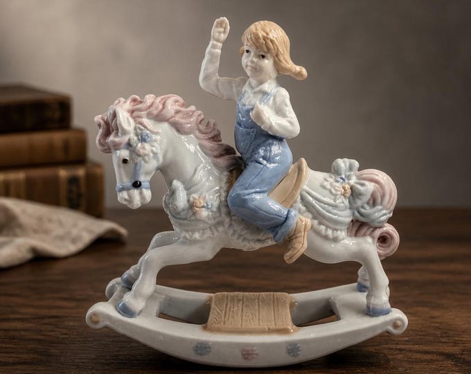 Paul Sebastian figurine of girl on rocking horse