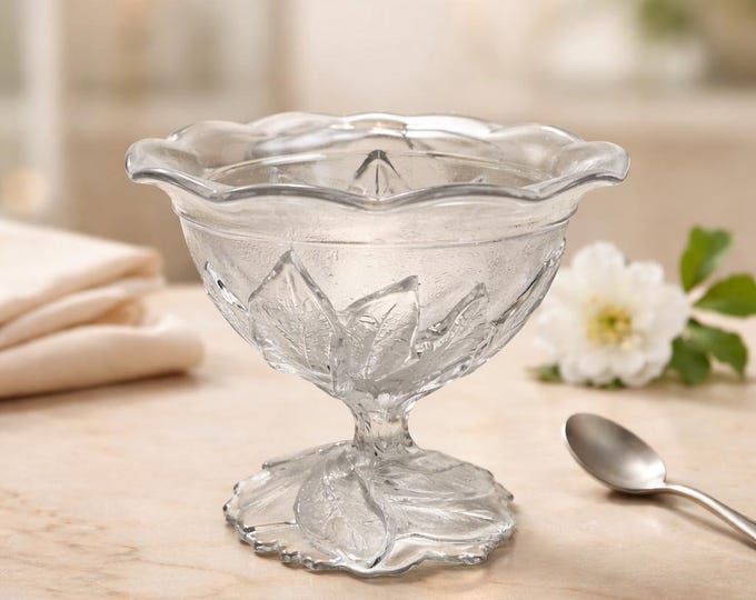 Fenton leaf design opalescent pedestal compote dish- 5.5” tall and 5.5” wide