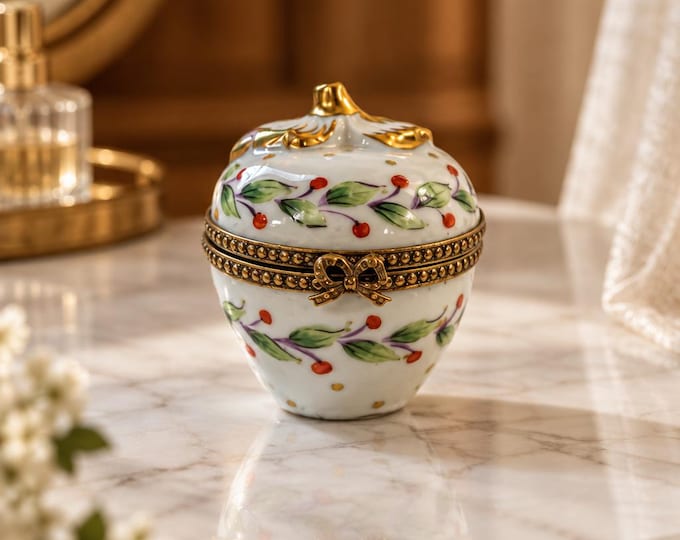 Vintage Limoges French porcelain holiday theme trinket box 2” x 2”