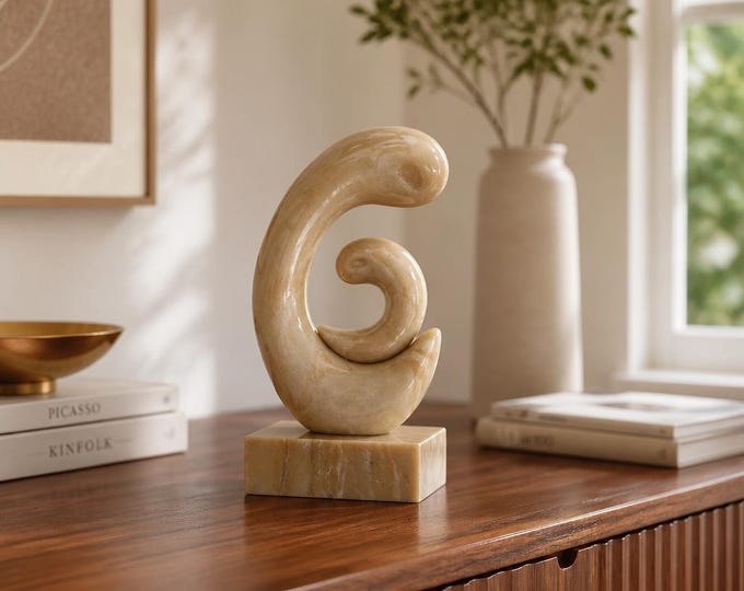 Contemporary Marble sculpture of mother and child-10” tall