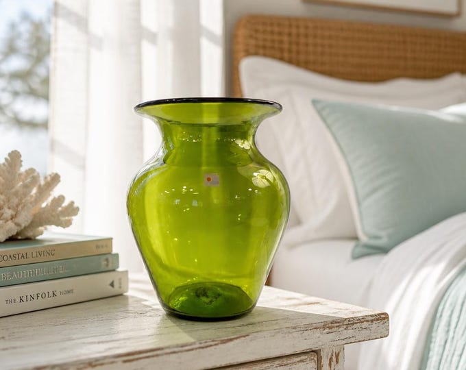 VIntage Blenko chartreuse hand blown art glass vase