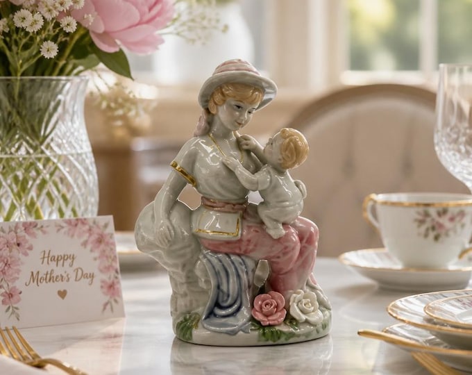 Arnart Klonigliche Porzellan German hand-painted porcelain figurine of mother and child- 6” x 4”