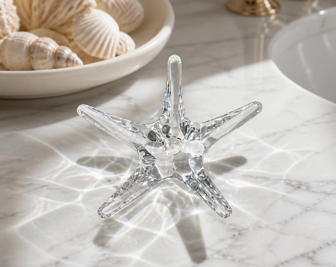 Exquisite Vintage DAUM signed starfish hand blown crystal candle holder 4” x 2”
