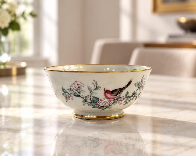 Vintage Lenox “Serenade” pattern footed porcelain bowl 2.5” x 5.5”