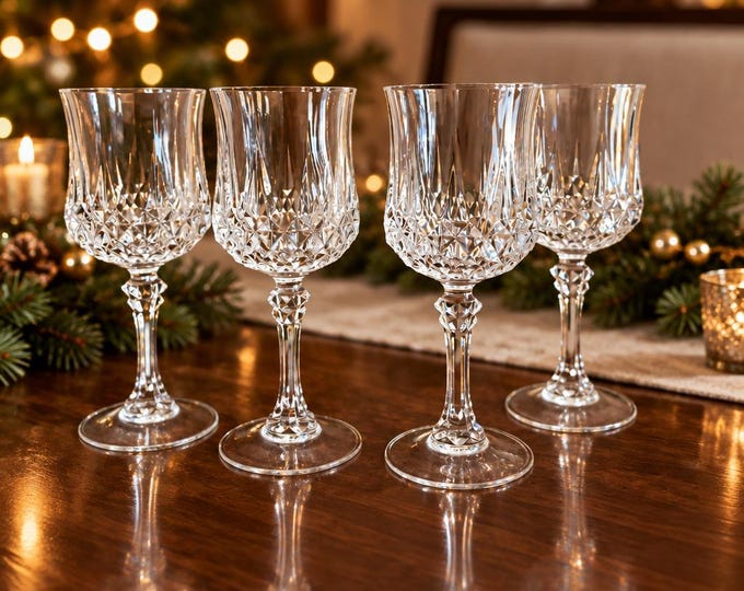 Vintage set of 4 Cristal D’Arque Durand/Longchamp wine glasses