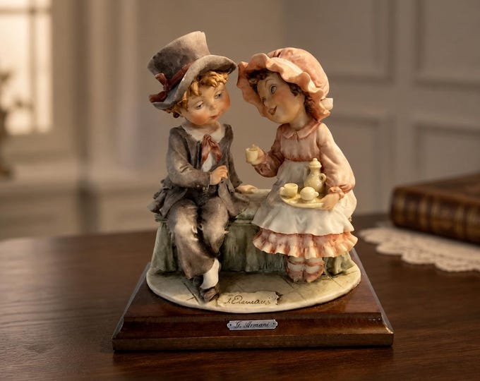RARE Vintage Guiseppe Armani Tea Time boy girl figurine