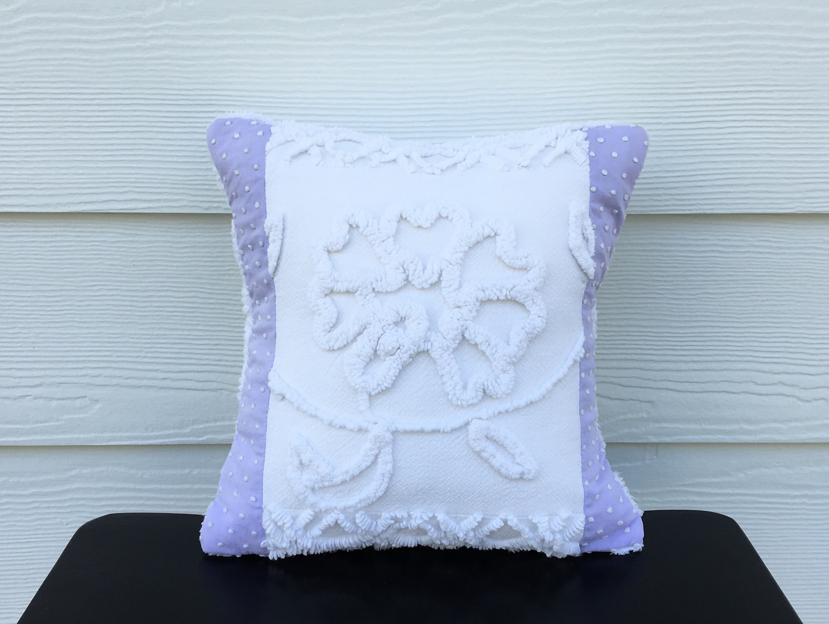 WHITE ROSE lilac vintage chenille pillow cover 12 x 12 Etsy