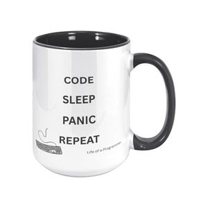 Code Sleep Panic Repeat Funny Programmer Coffee Mug Black
