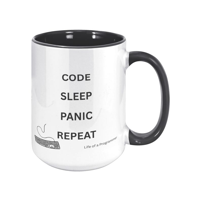 Code Sleep Panic Repeat Funny Programmer Coffee Mug Black