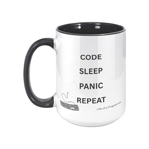 Code Sleep Panic Repeat Funny Programmer Coffee Mug image 2