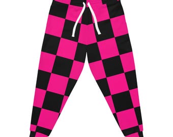 Broek met ontbrekende texturen, felroze anime-joggingbroek, geruite joggingbroek, geruite joggingbroek,