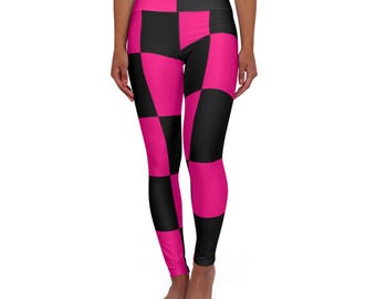 Felroze yogabroek met hoge taille, legging met ontbrekende textuur, geruite gymlegging, magenta geruite legging