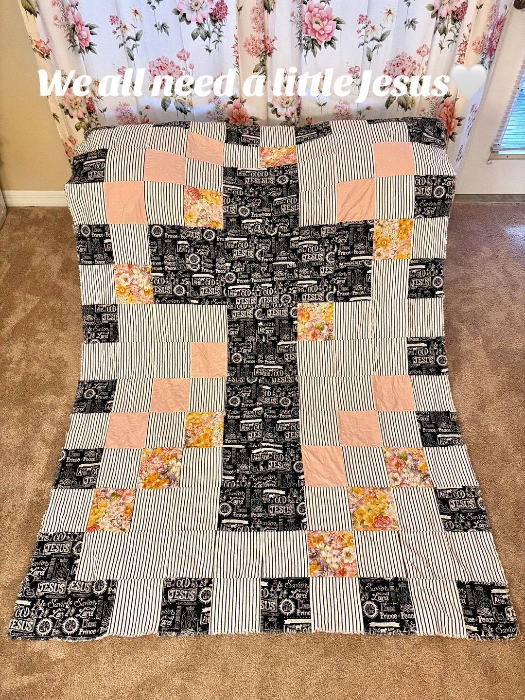 Faith Rag Faith & Floral Cross Patchwork Rag Quilt - Etsy